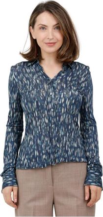 Caliban Camicia fantasia in modal e lana - Dames - Overhemden - Blauw - 4XL - Wol - Overhemden