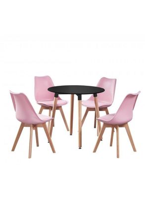 Life Interiors Lorenzo Round Dining Set with a Table & Dining Chair Set of 4 in Pink