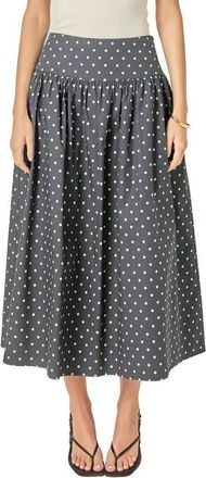 English Factory Polka Dot Cotton Midi Skirt in Navy/green at Nordstrom, Size X-Small