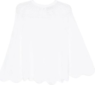 Forte_Forte Geborstelde Mohair Pointelle Steek Trui - Dames - Blouses - Wit - M - Wol - Overhemden