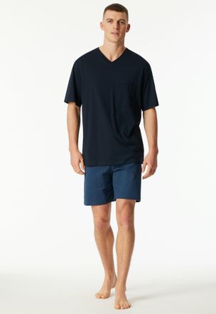 Schiesser Shorty SCHIESSER Comfort Essentials, Herren, Gr. 48, atlantikblau, Single Jersey, Obermaterial: 100% Baumwolle, Basic kurz, V-Ausschnitt, Homewear-Set