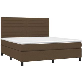 vidaXL Vidaxl - Cama Box Spring Colch&oacute;n Luces Led Tela Marr&oacute;n Oscuro 180x200cm