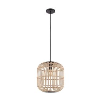 Eglo L&aacute;mpara Colgante Eglo Bordesley 28w Forma Cil&iacute;ndrica &Oslash; 35 Cm. Sal&oacute;n Y Comedor. Estilo R&uacute;stico, Retro Y Vintage. Acero Y Madera. Color Negro Y Natural