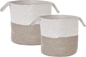 Beliani Conjunto De 2 Cestas De Algod&oacute;n Beige Blanco Tejido Accesorio Decorativo Pazha