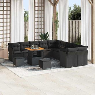 vidaXL Conjunto De Sof&aacute; De Jard&iacute;n 13 Pcs Negro Rat&aacute;n Sint&eacute;tico Vidaxl