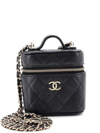 Chanel Handle With Care Round Vanity Case with Chain Caviar crossbodytas - Zwart