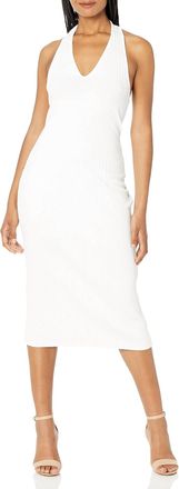 Vince Ribbed Midi Halter Dress In Optic White
