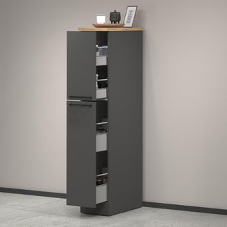 Dmora Despensa De Cocina Quintino, Mueble Multiusos, Mueble De Almacenamiento Con 2 Cajones, 100% Made In Italy, 30x60h165 Cm, Antracita Y Roble, Con Embala