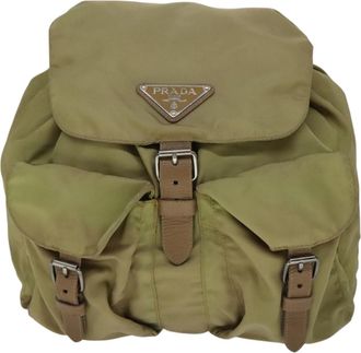 Prada Re-Nylon Khaki Synthetic Backpack Bag (Pre-Owned)