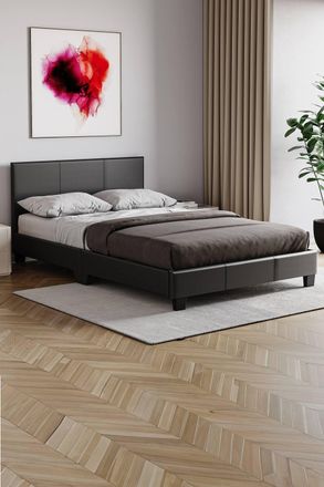 Home Discount Vida Designs Lisbon Faux Leather Bed Frame UKFR Fabric with Mattress in Black | Size: Small Double
