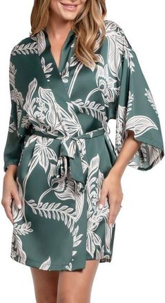 Midnight Bakery Floral Satin Wrap in Teal at Nordstrom, Size X-Large