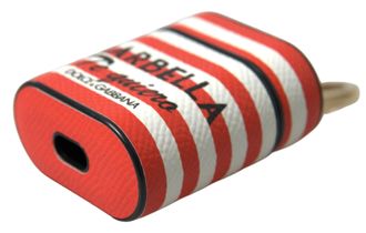Dolce & Gabbana Womens Orange Stripe Dauphine Leather Logo Strap Airpod Case Accessory