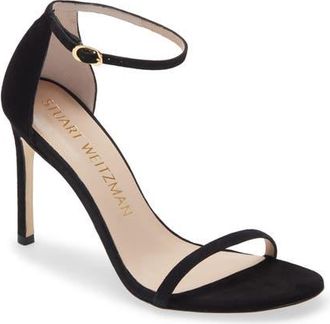 Stuart Weitzman Nudistsong Ankle Strap Sandal in Black Suede at Nordstrom, Size 6