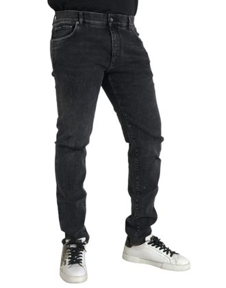 Dolce & Gabbana Mens Gray Cotton Stretch Skinny Denim Logo Jeans Elastane Clothing