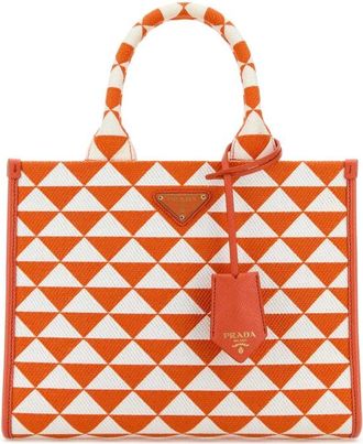 Prada Embroidered Fabric Small Symbole Shopping Bag