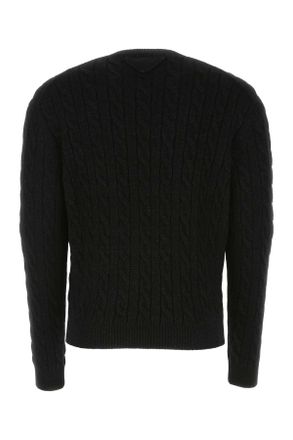 Prada Mens Cable-Knit Wool Blend Sweater Black