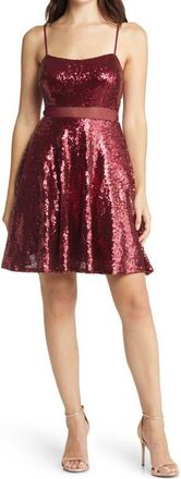 Love, Nickie Lew Sequin Skater Dress in Burgundy at Nordstrom, Size Medium