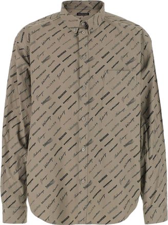 Balenciaga Logomania All Over Long Sleeve Shirt Beige 662983TNLL19763