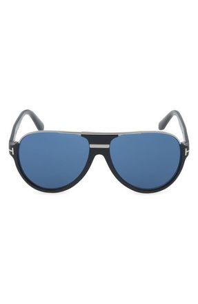 Tom Ford Dimitry 59mm Aviator Sunglasses in Shiny Palladium /Blue at Nordstrom