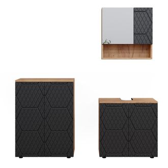 Vicco Conjunto De Muebles De Ba&ntilde;o Irma, Rayas Antracita, 3 Piezas, Con Mueble Bajo 60 Cm