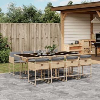 vidaXL Set Comedor De Jard&iacute;n 9 Pzas Con Cojines Rat&aacute;n Sint&eacute;tico Beige Vidaxl