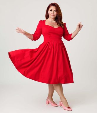 Unique Vintage Plus Size Sweetheart Swing Dress in Red Solid at Nordstrom, Size 5X