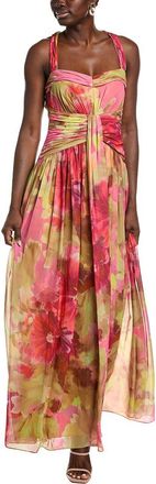 Badgley Mischka Floral Pleated Waist Gown