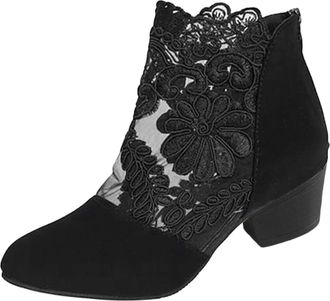 Generic Elegant Mesh High Heel Roman Sandals Pointed Toe Square Block Design With Rear Zipper Closure For Women (Black, 6.5)