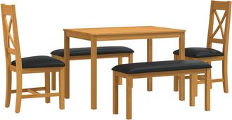 vidaXL Conjunto De Comedor 5 Uds. Negro Madera De Roble S&oacute;lido Vidaxl
