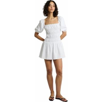 Onia Air Linen Smocked Mini Dress in White at Nordstrom, Size Medium