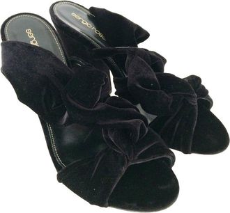 Sergio Rossi Black Velvet Knot Mules Size 36