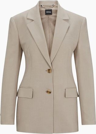 HUGO BOSS Womens Solid Patterned Lapel Collared Suit Jacket - Cream - Size: 10