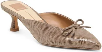 Dolce Vita Cleo Pointed Toe Kitten Heel Mule in Olive Embossed Suede at Nordstrom, Size 8.5