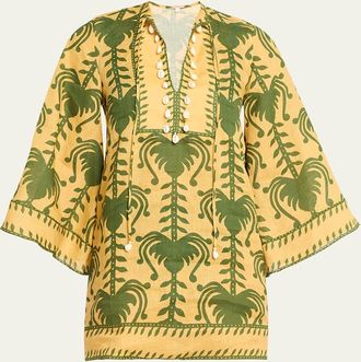 Johanna Ortiz Wild Savannah Shell-Embellished Linen Mini Dress