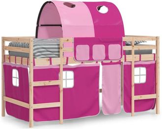 vidaXL Cama alta para niños con túnel madera pino rosa 90x190 cm Vidaxl