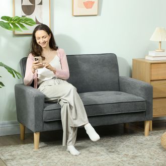 HOMCOM 2 Seater Sofa, Velvet Upholstered Loveseat for Small Space in Grey