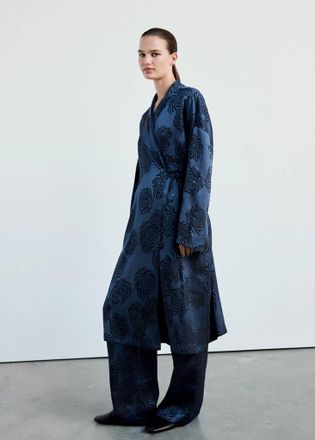 Mango Pantaloni raso jacquard blu notte - Donna - S - MANGO