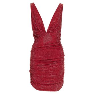 Alexandre Vauthier Daring Red crystal stass encrusted plunge mini dress IT40 S