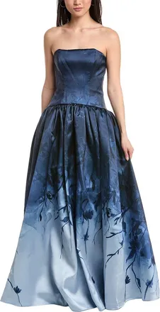 Marchesa Strapless Printed Mikado Ball Gown