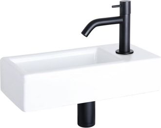 Differnz Hura fonteinset - 38.5x18.5x9cm - Rechthoek - 1 kraangat - Zwart mat gebogen kraan - Keramiek Wit