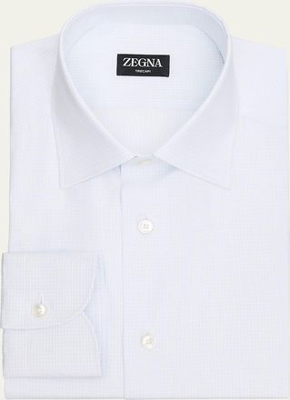 Ermenegildo Zegna Mens Micro-Check Trecapi Cotton Dress Shirt