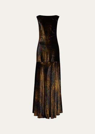 Kiton Velvet Draped Open-Back Sleeveless Gown