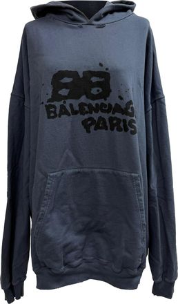 Balenciaga Balenciaga oversized hoodie met logo-print en verwassen look in marineblauw katoen