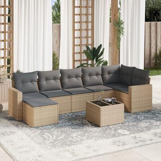 vidaXL Vidaxl - Juego De Sof&aacute;s De Jard&iacute;n Con Cojines Beige 8 Pzas Rat&aacute;n Pe