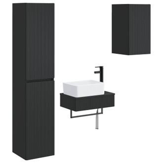 vidaXL Set Di Mobili Per Il Bagno 3 Pz Nero 33 X 34,5 X 160 Cm Vidaxl