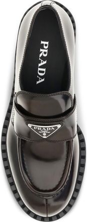 Prada Womens Leather Logo Loafers Burnt Brown Calf