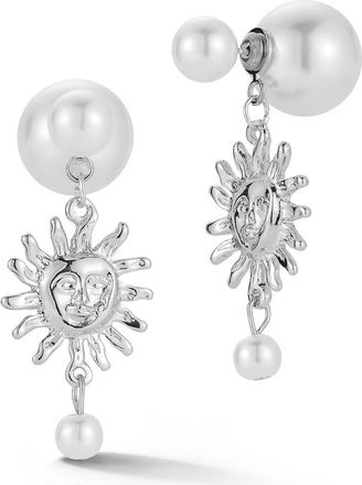 Sphera Milano Faux Pearl Sun Drop Earrings in Silver at Nordstrom Rack