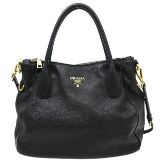 Prada Vintage Handbag Leather Black Leather Handbag (Pre-Owned)