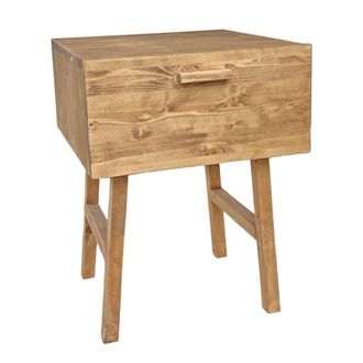 NATYAL Mesita de noche de madera maciza con caj&oacute;n en tono roble 45cm