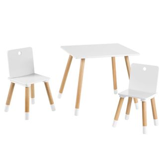 Roba Grupo de asientos para ni&ntilde;os, 2 sillas y 1 mesa, madera/blanco